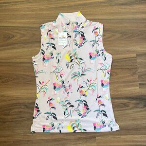 Kastel Denmark - 1/4 Zip Polo Tank Top - Coral Tarden Blooms - Small